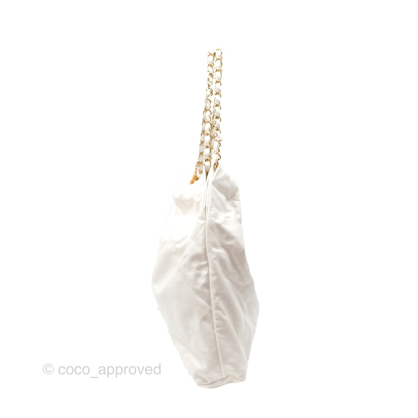 Chanel 22 Medium White Shiny Calfskin Aged Gold Hardware