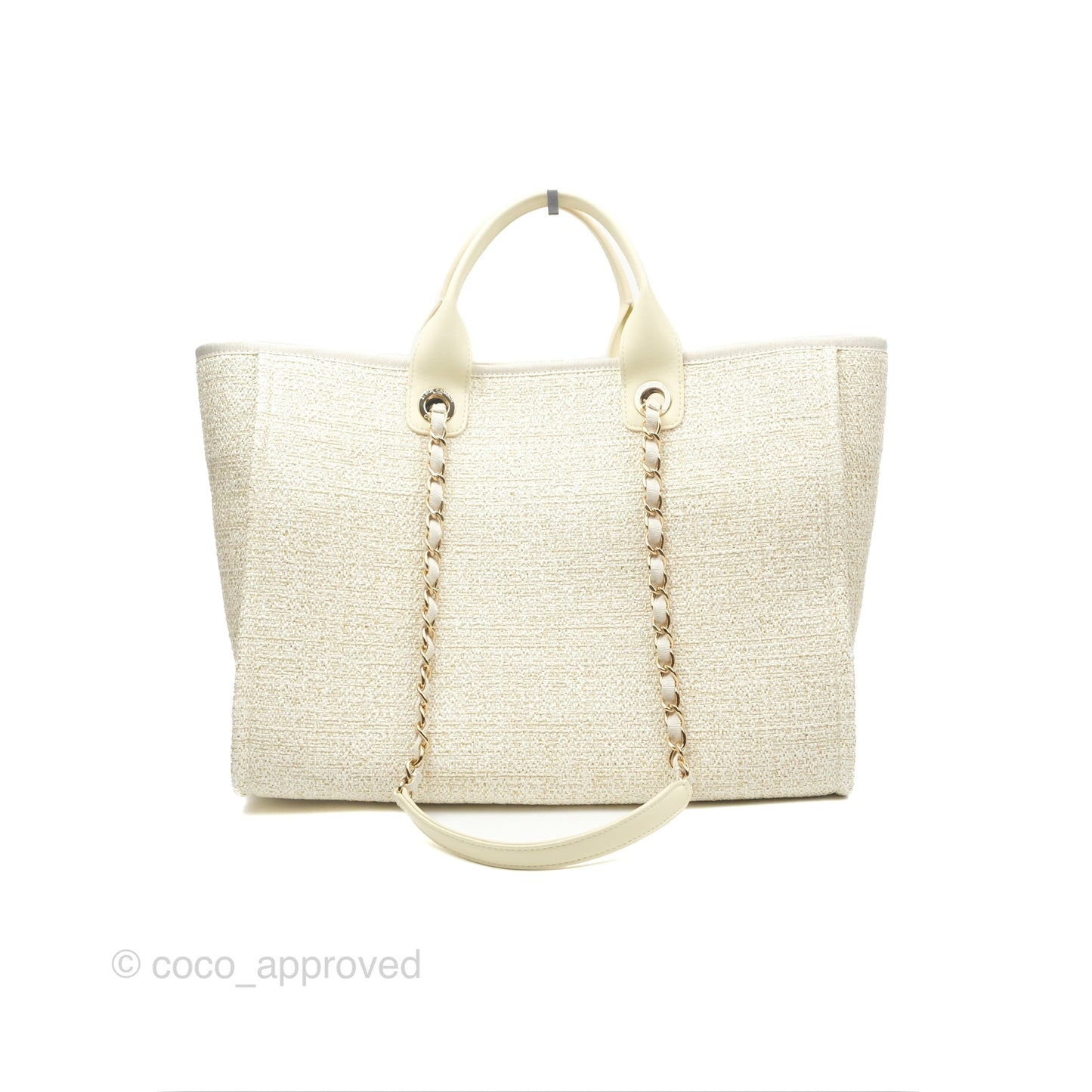 Chanel Large Deauville Ivory/Gold Canvas Gold Hardware