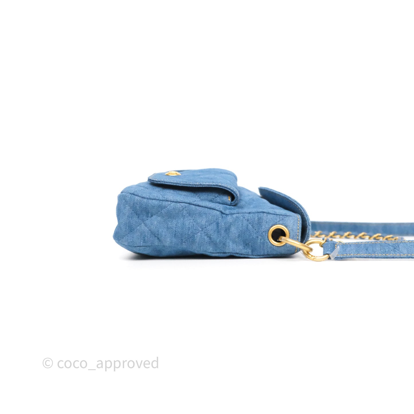 Chanel Double Pocket Hobo Bag Blue Denim Aged Gold Hardware