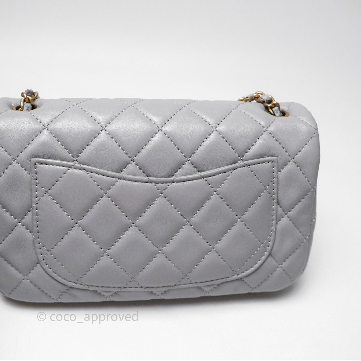 Chanel Pearl Crush Mini Rectangular Quilted Grey Lambskin Aged Gold Hardware
