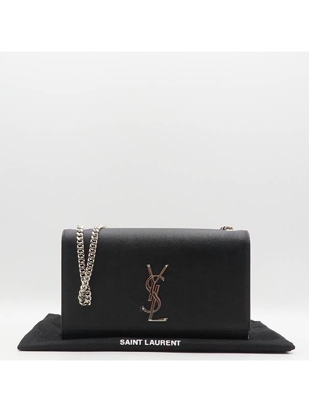 Luxury Saint Laurent YSL 364021 Black Caviar Skin Kate Silver Monogram Logo Medium Chain Flap Shoulder Crossbag