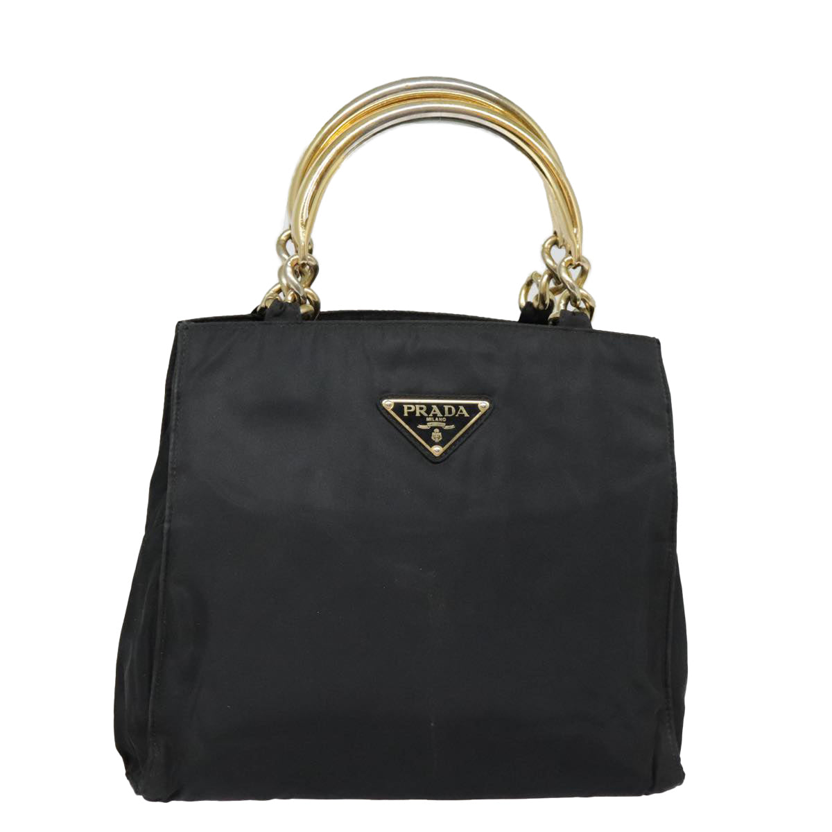 Luxury Prada Hand Bag Nylon Black Gold  90752