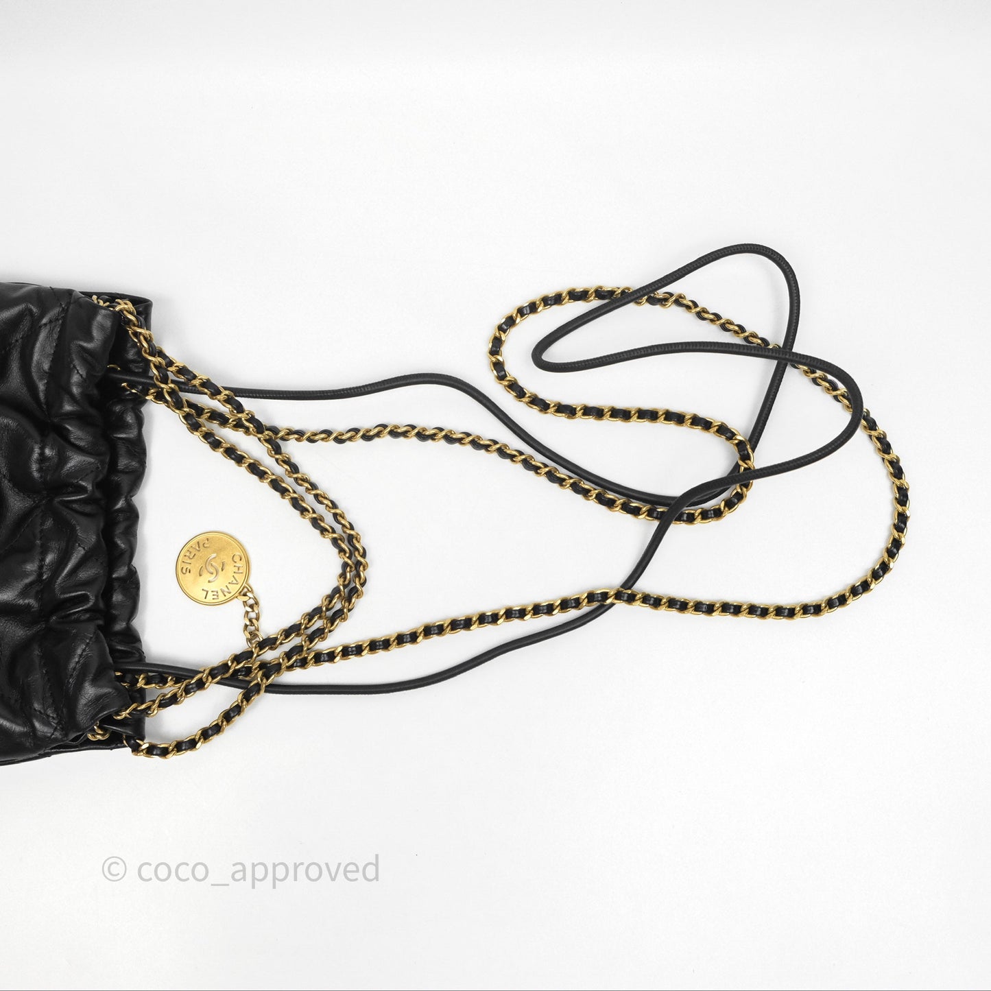Chanel 22 Mini Bag Black Crumpled Calfskin Aged Gold Hardware