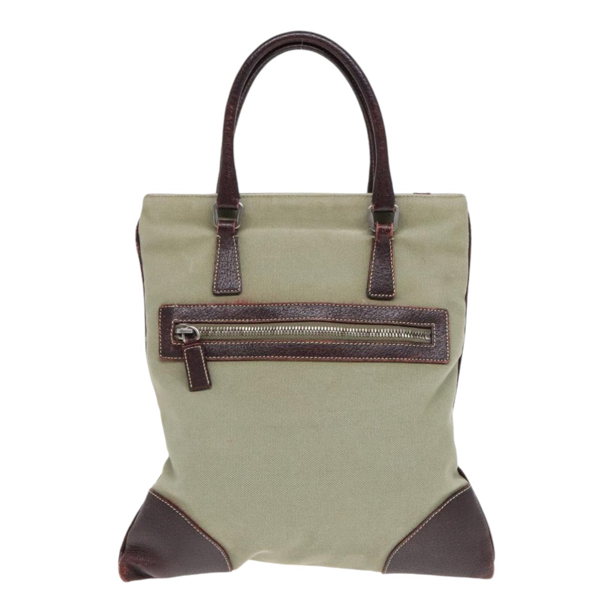 Luxury Prada Hand Bag Canvas Khaki Silver  90754