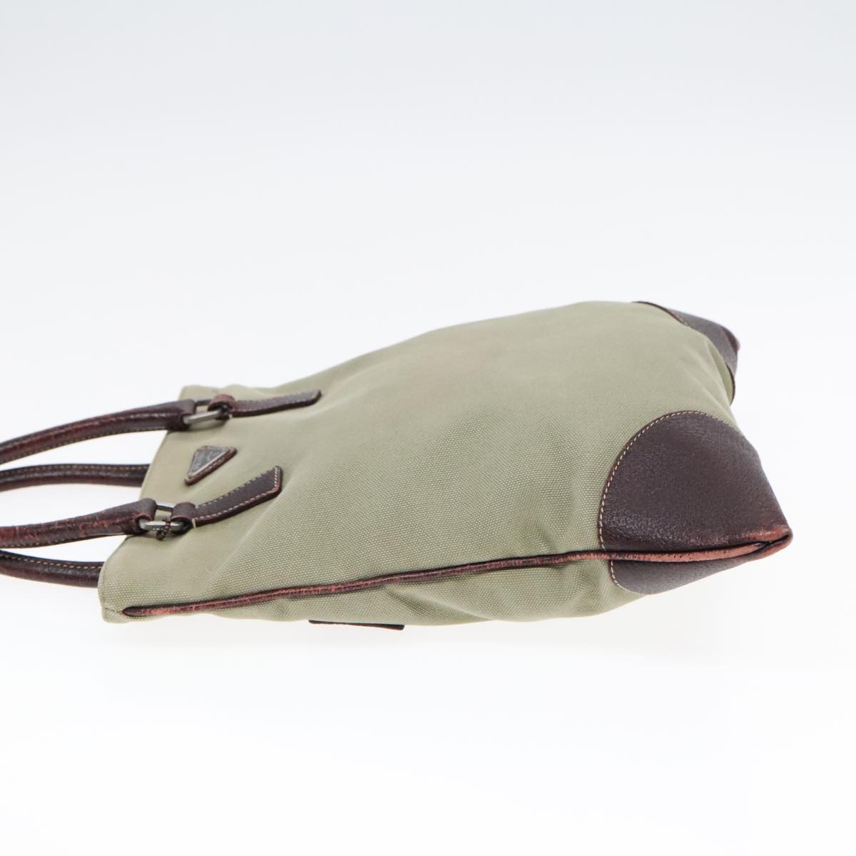Luxury Prada Hand Bag Canvas Khaki Silver  90754