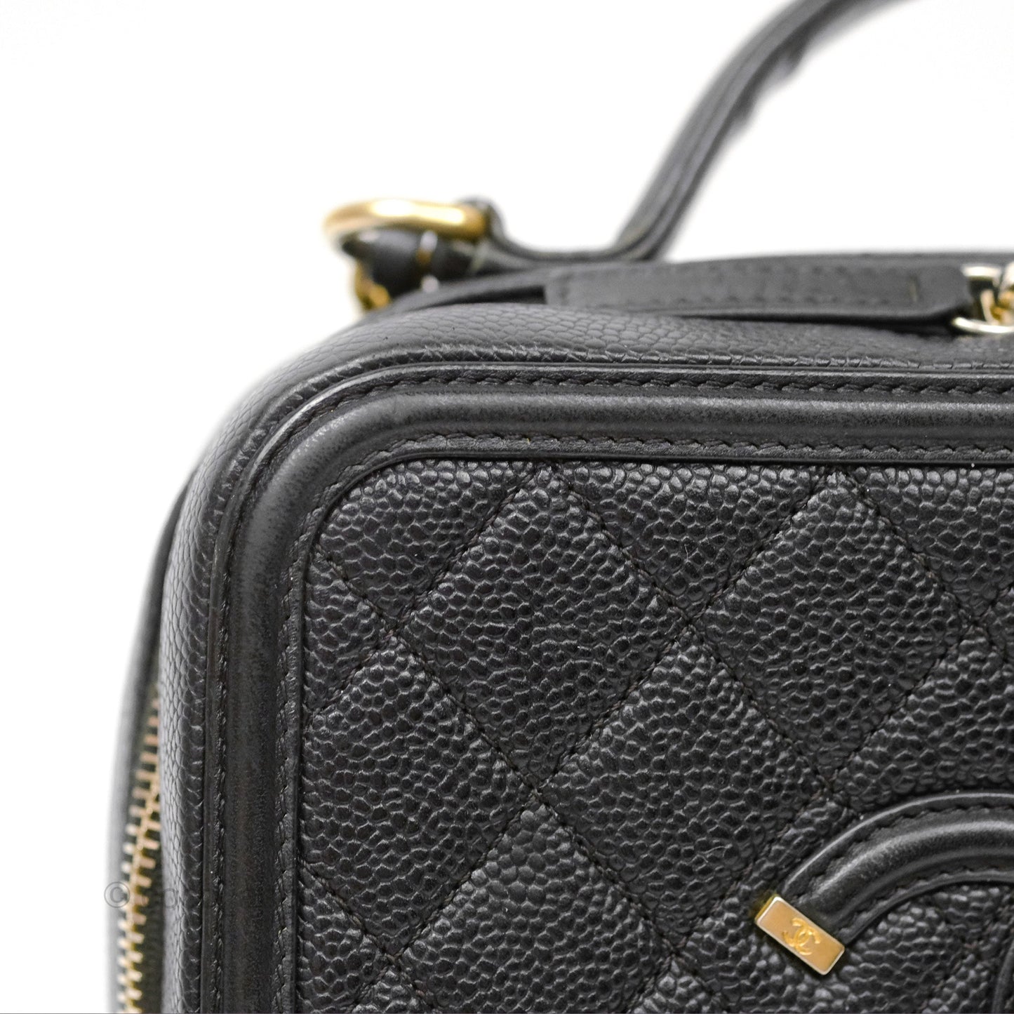Chanel Quilted Medium CC Filigree Vanity Case Black Caviar Gold Hardware