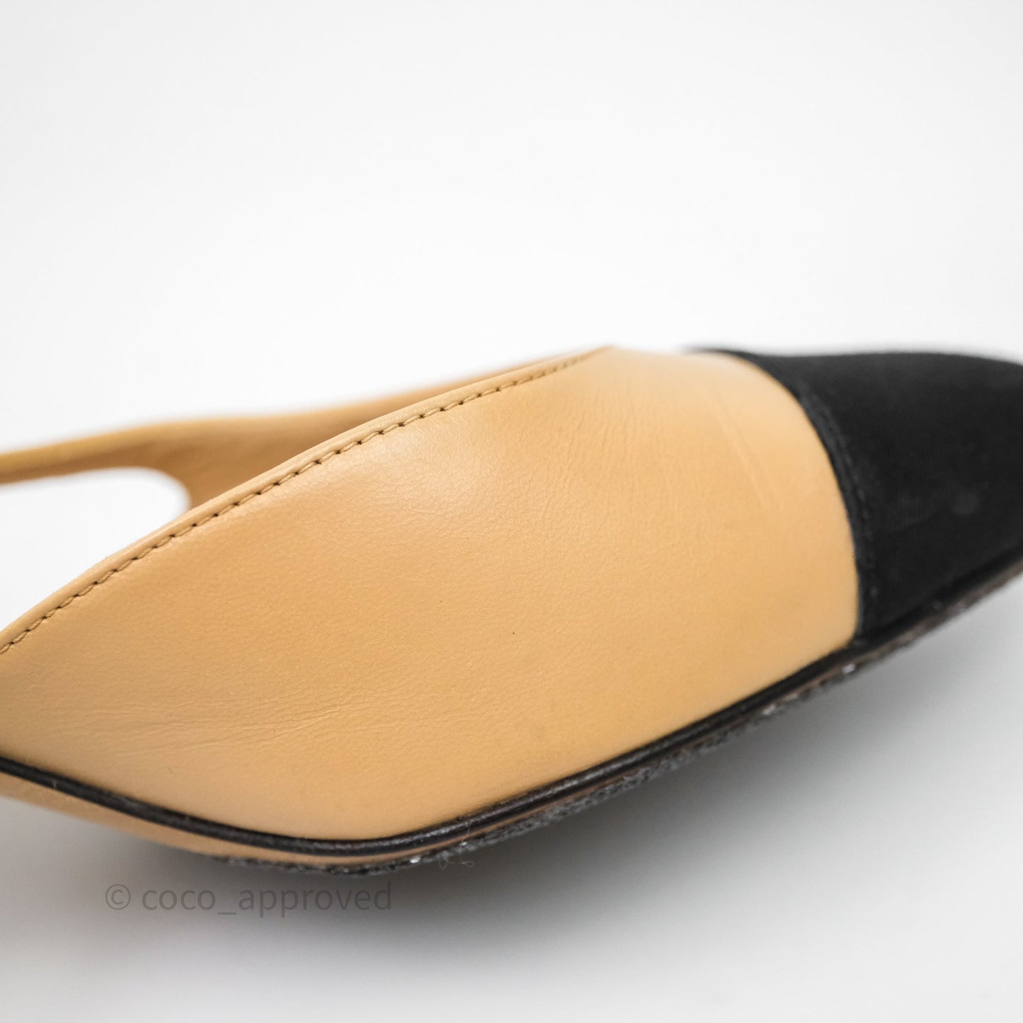 Chanel Classic Slingback Beige Black Leather Size 36