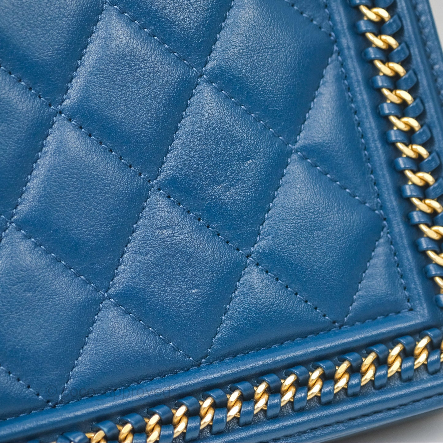 Chanel Quilted Boy Wallet on Chain WOC Blue Calfskin Aged Gold Hardware