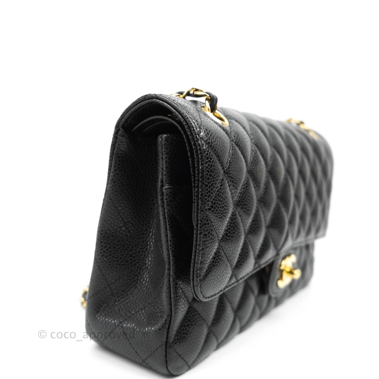 Chanel Quilted M/L Medium Double Flap Black Caviar Gold Hardware