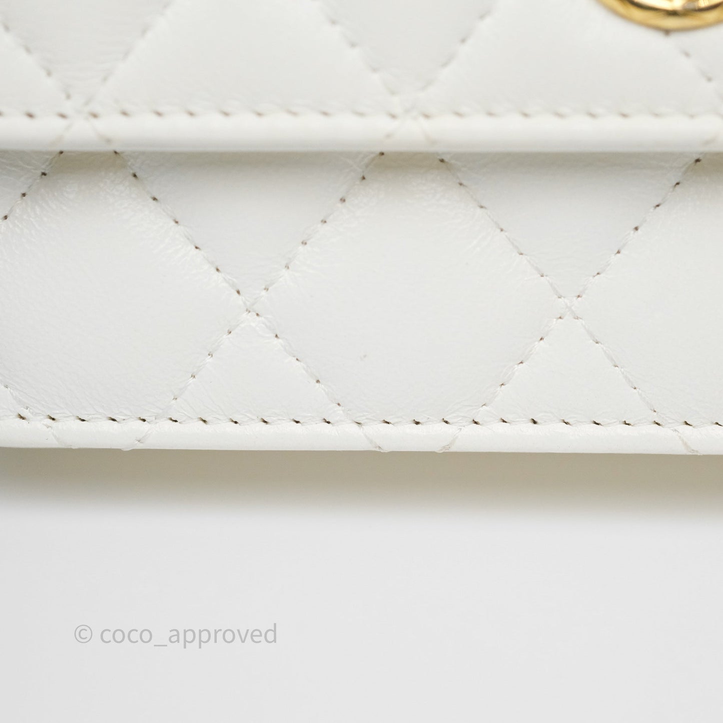 Chanel Dynasty Phone Holder with Chain White Ivory Lambskin Aged Gold Hardware