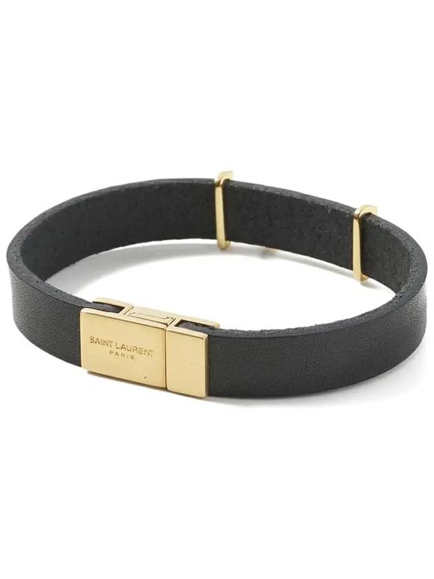 Luxury Saint Laurent Monogram Opyum Leather Bracelet Black Gold
