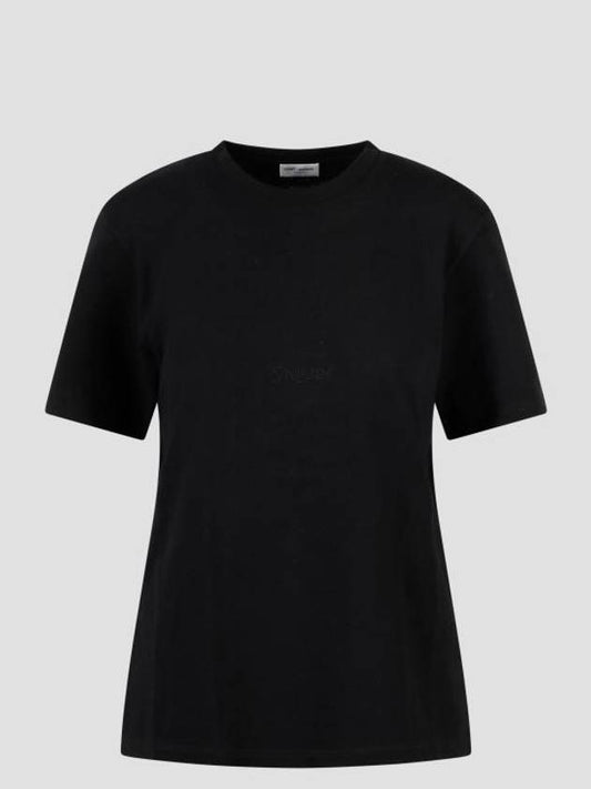 Luxury Saint Laurent Crew Neck Cotton Short Sleeve T-shirt Black