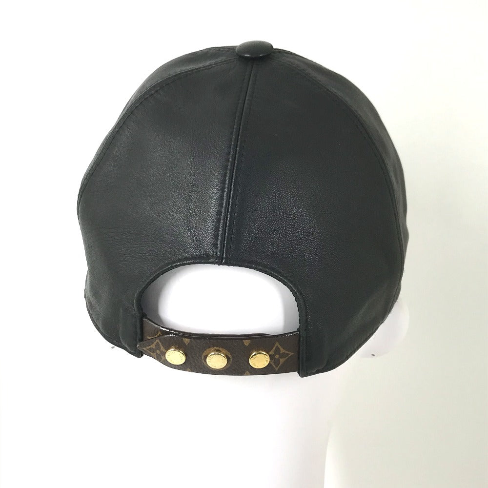LOUIS VUITTON cap M76950 leather black Monogram Flower Cap Play mens L
