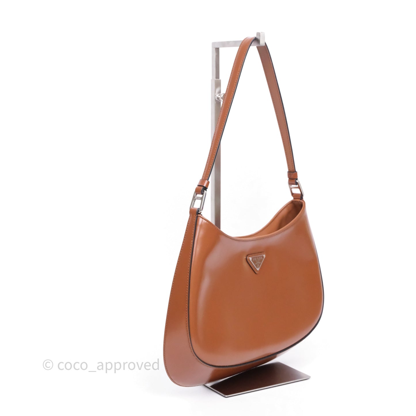 Prada Cleo Brushed Leather Shoulder Bag Brown