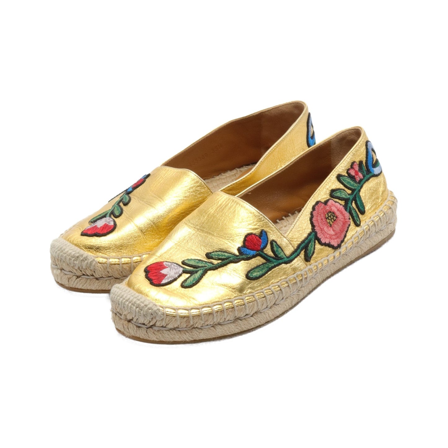 Luxury Gucci Trending 2025 Slip-ons Embroidery Leather Gold Metallic Espadrilles