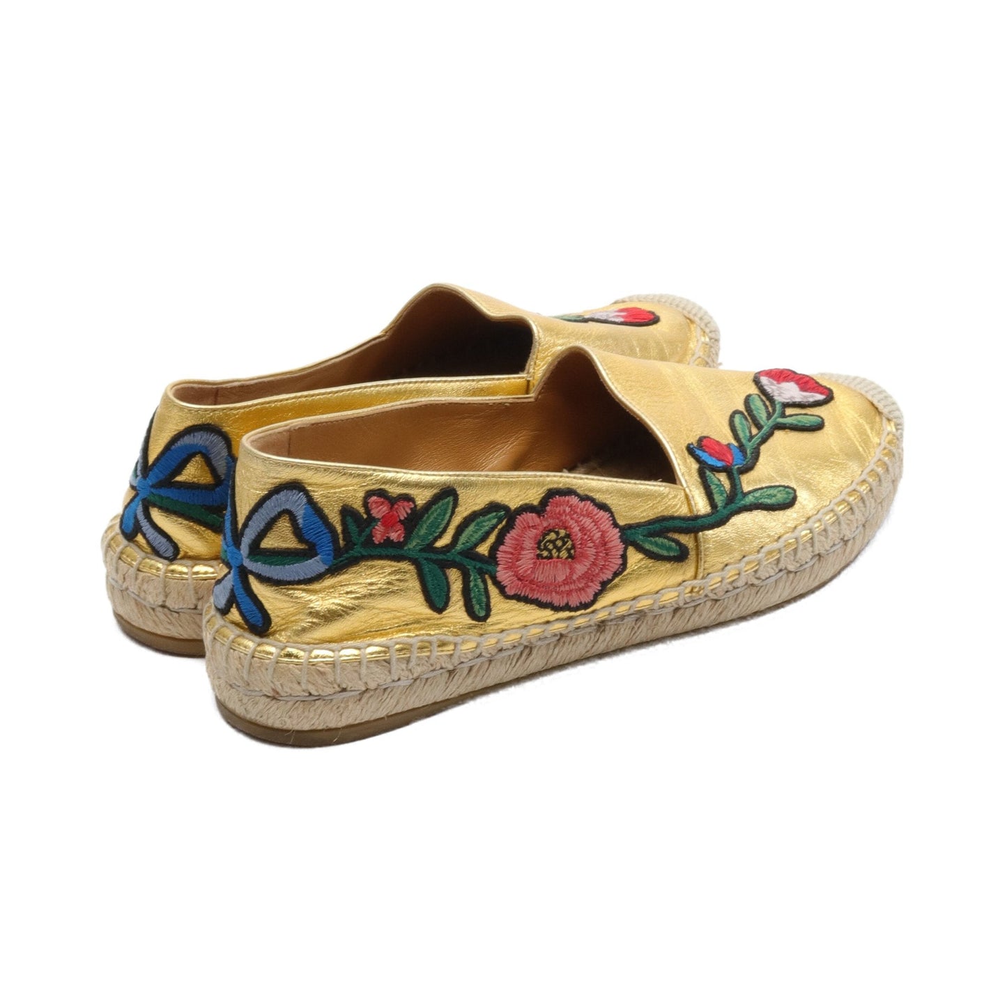 Luxury Gucci Trending 2025 Slip-ons Embroidery Leather Gold Metallic Espadrilles