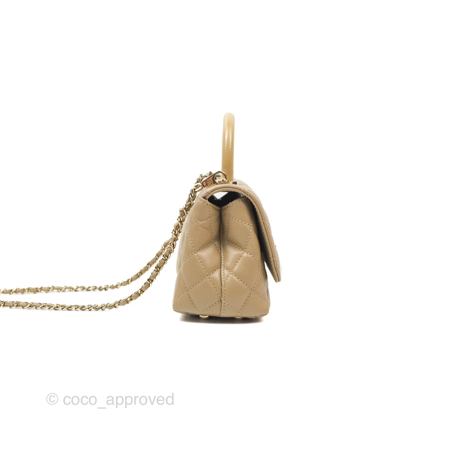 Chanel Mini Coco Handle Quilted Dark Beige Caviar Gold Hardware