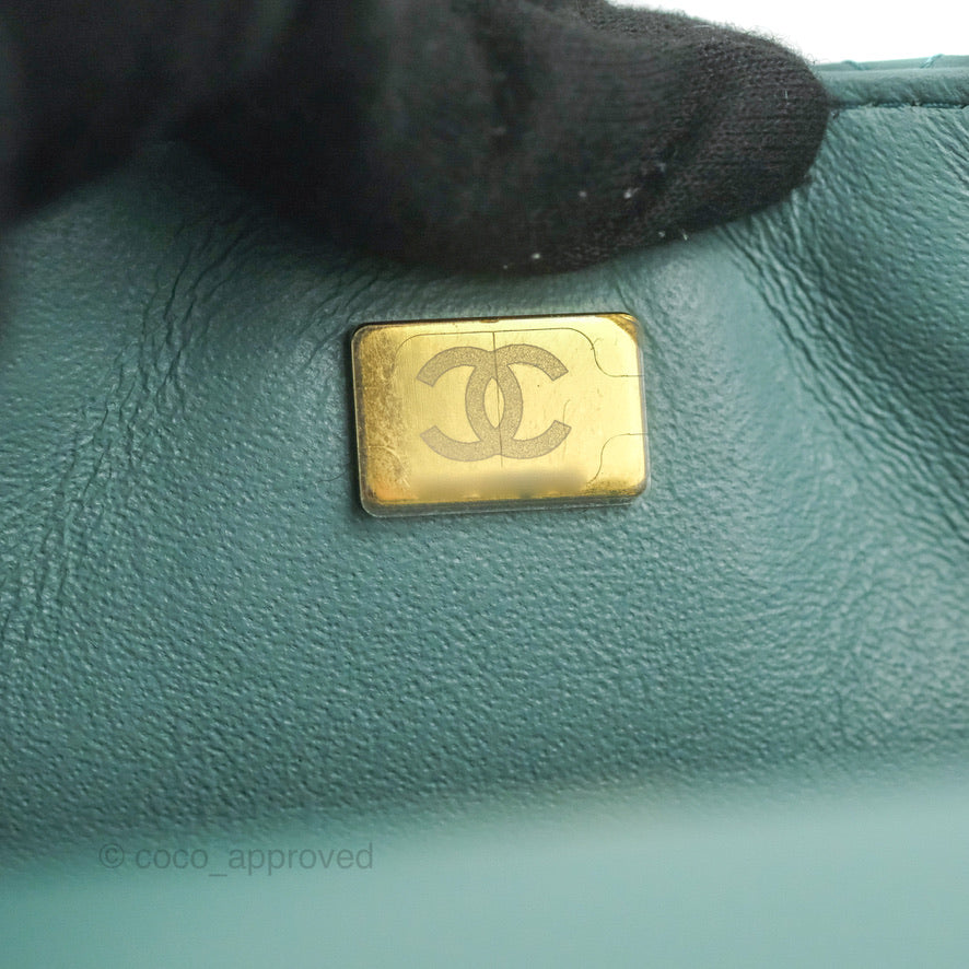 Chanel Mini Square Teal Green Lambskin Gold Hardware