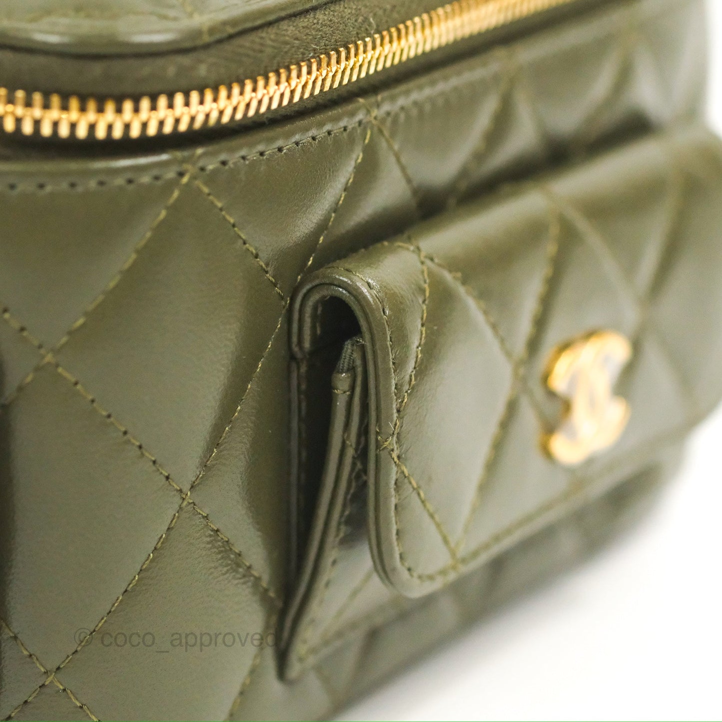 Chanel Cargo Pocket Top Handle Vanity with Chain Khaki Green Lambskin 22K