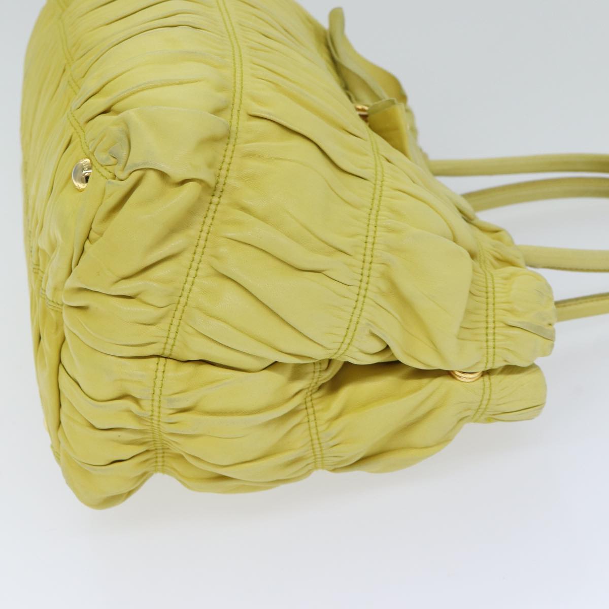 Luxury Prada Gathered Hand Bag Leather 2way Yellow  90890