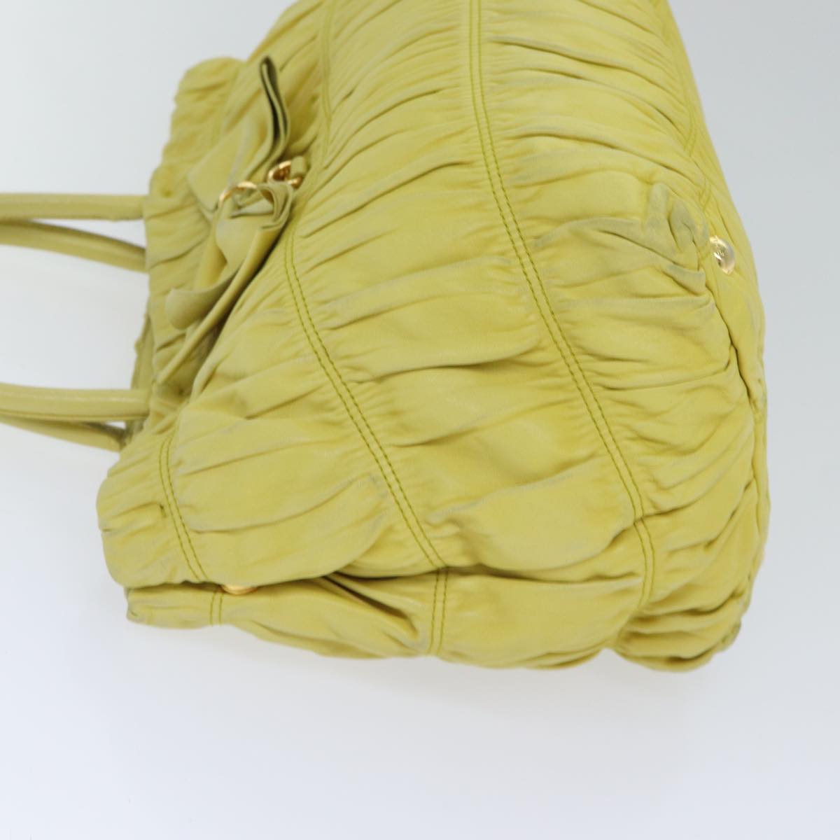 Luxury Prada Gathered Hand Bag Leather 2way Yellow  90890