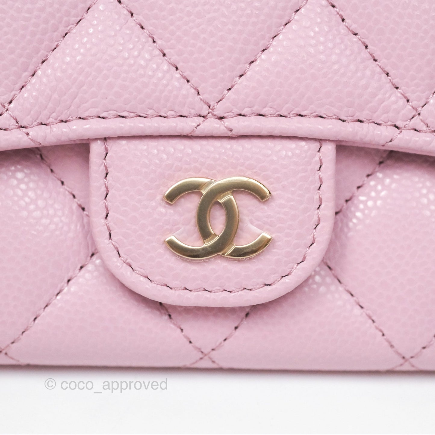 Chanel Quilted Flap Card Holder Caviar Pink Gold Hardware
