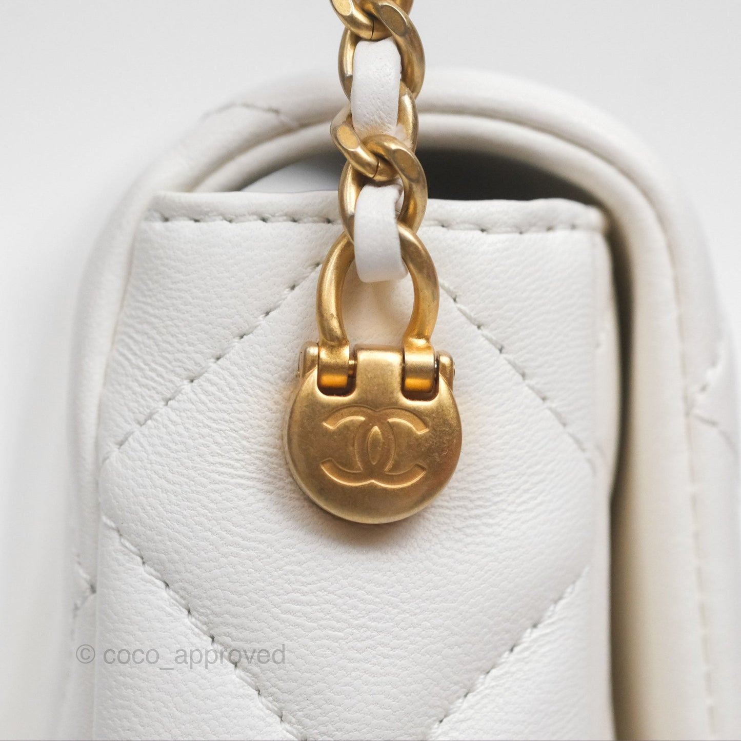 Chanel Quilted My Perfect Mini With Pearl White Lambskin Aged Gold Hardware 21K