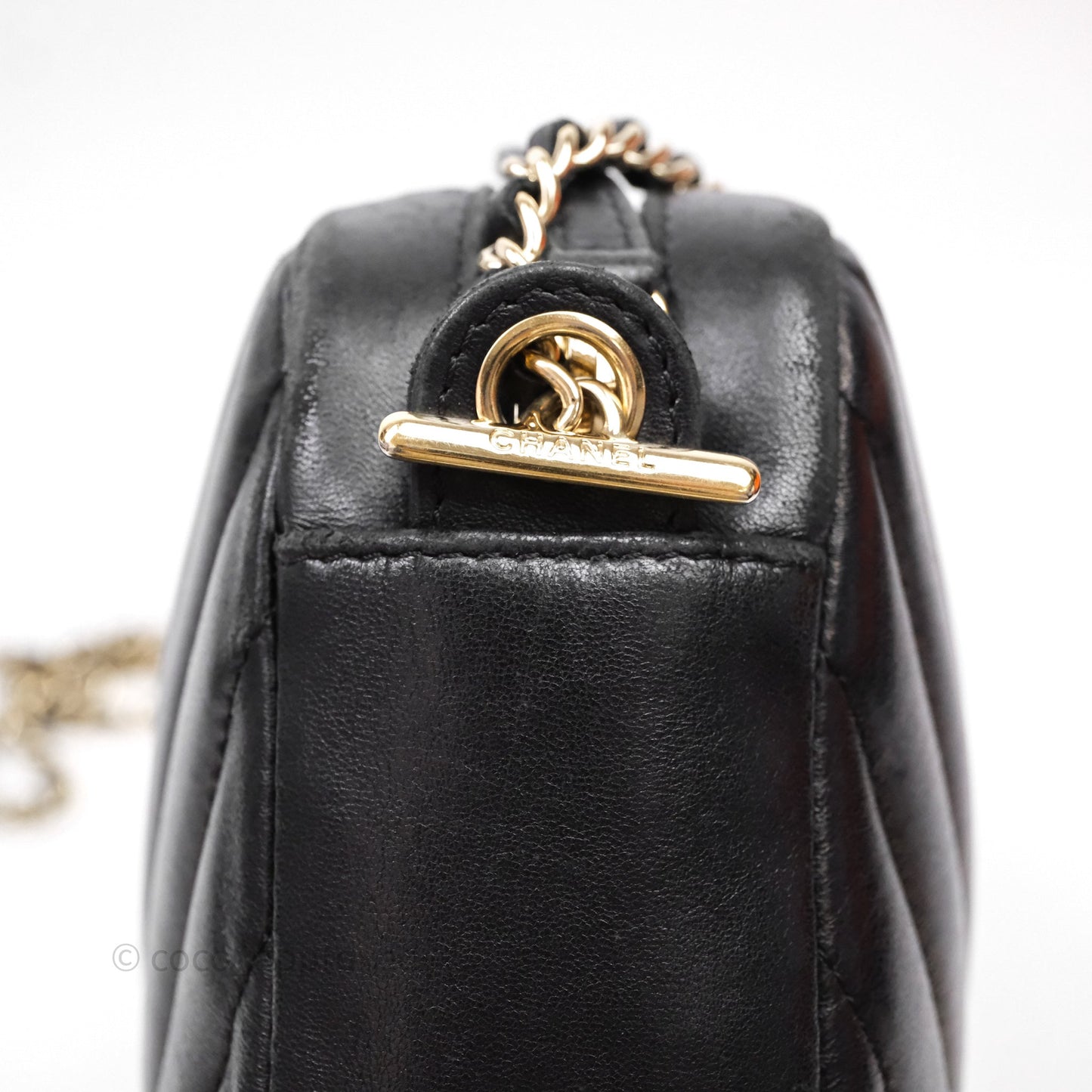 Chanel Chevron Camera Bag Black Lambskin Gold Hardware
