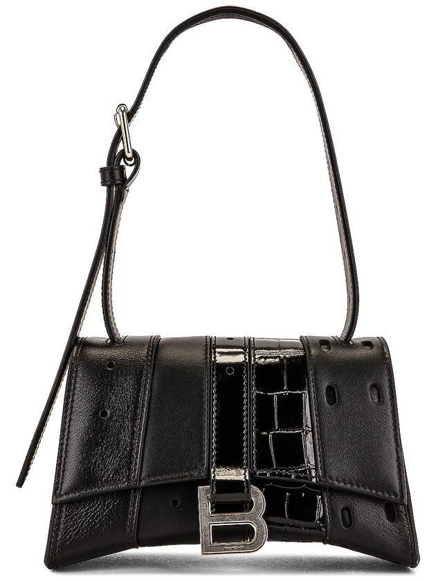 Luxury Balenciaga Hourglass Mix Leather Tote Bag Black