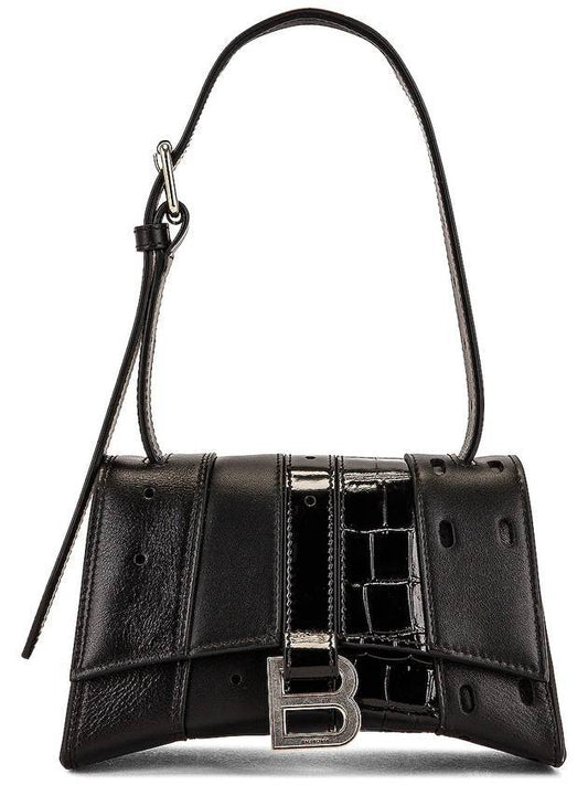 Luxury Balenciaga Hourglass Mix Leather Tote Bag Black