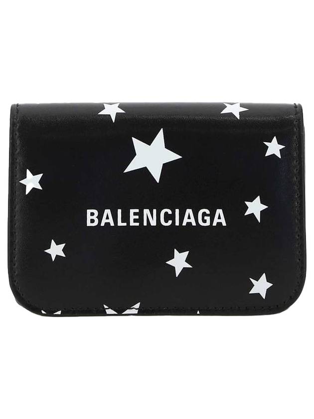 Luxury Balenciaga Star Logo Print Tri-Fold Half Wallet Black
