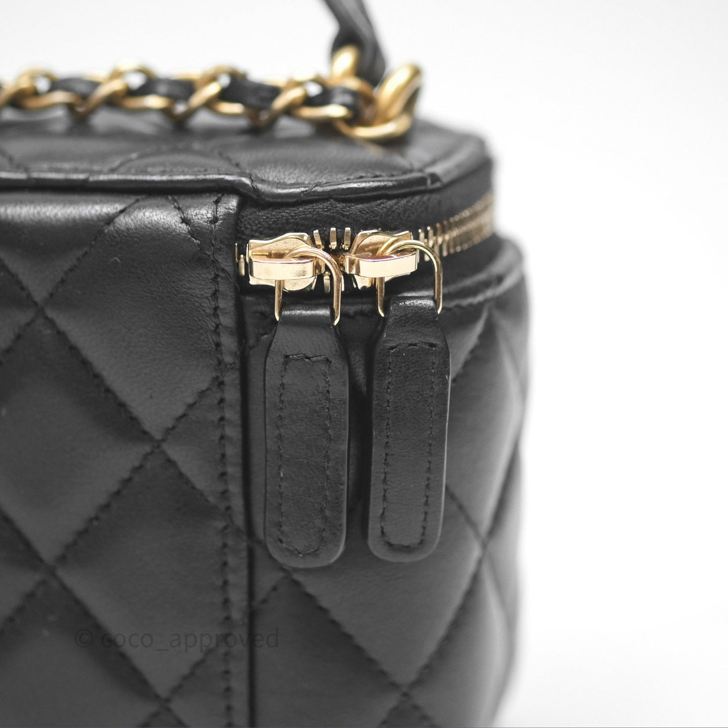 Chanel Mini Metal Top Handle Vanity With Chain Black Lambskin Aged Gold Hardware