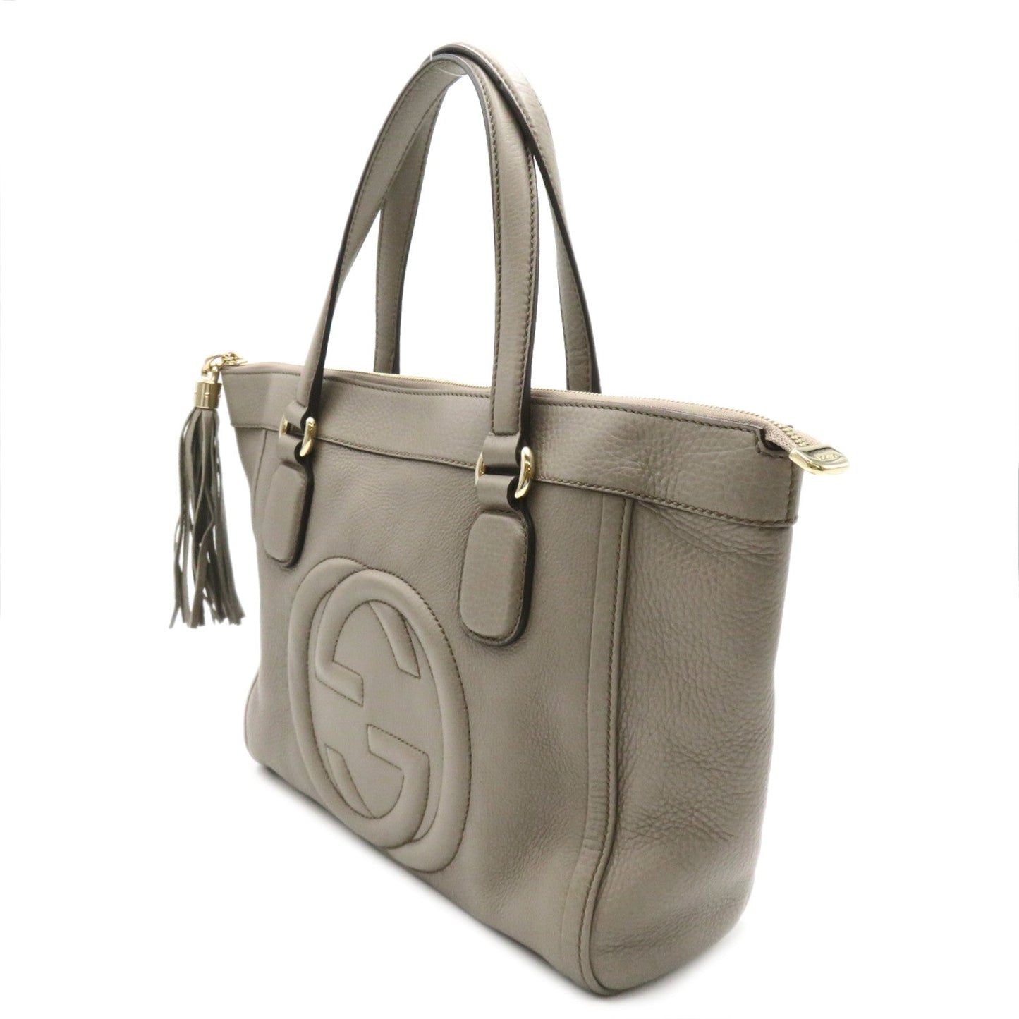 Luxury Gucci Trending 2025 Soho Tote bag 2way Handbag Tote bag Calfskin (cowhide) Gray Greige