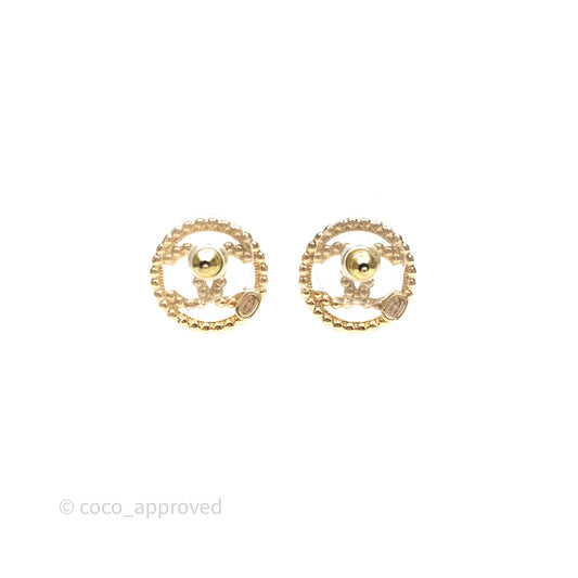 Chanel CC Round Metal Bead Earrings Gold Tone 22C