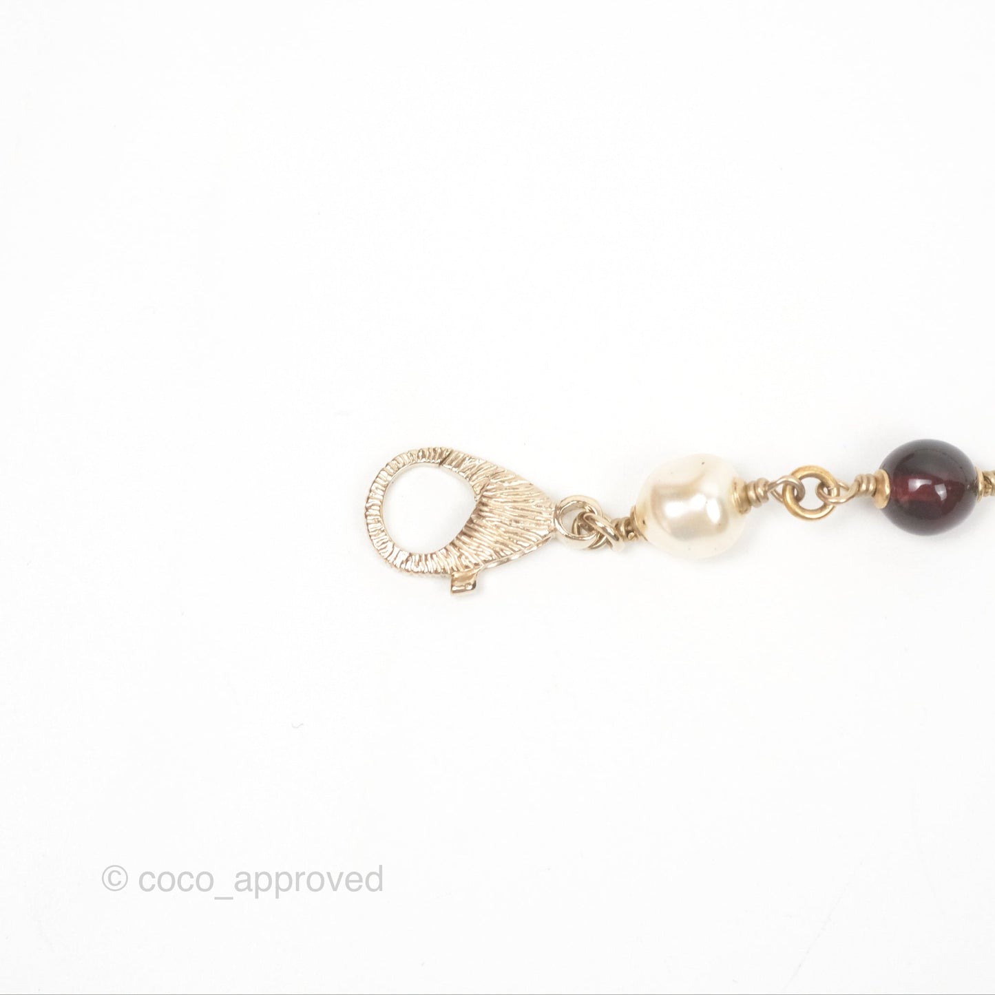 Chanel CC Pearl GemStone Long Necklace Gold Tone 17A