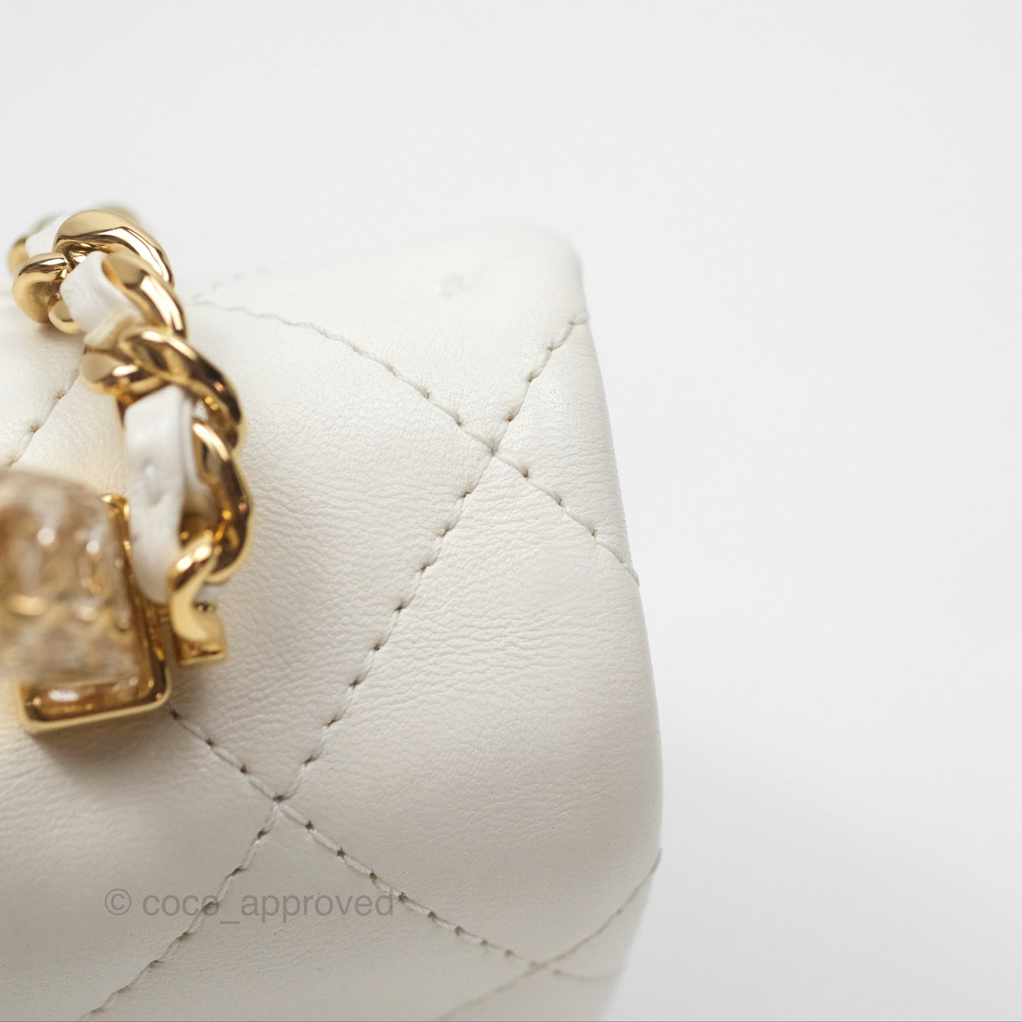 Chanel Top Handle Mini Flap Ivory White Lambskin Gold Hardware