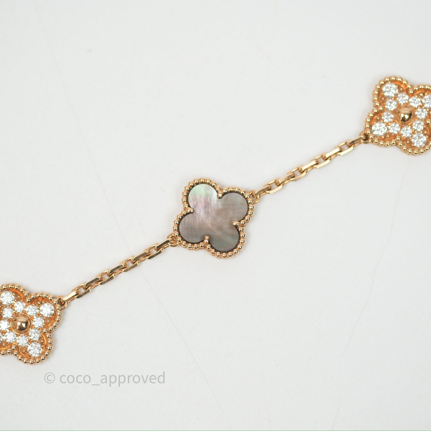 Van Cleef & Arpels Vintage Alhambra 5 Motifs Bracelet Grey Mother-of-pearl Diamonds Rose Gold