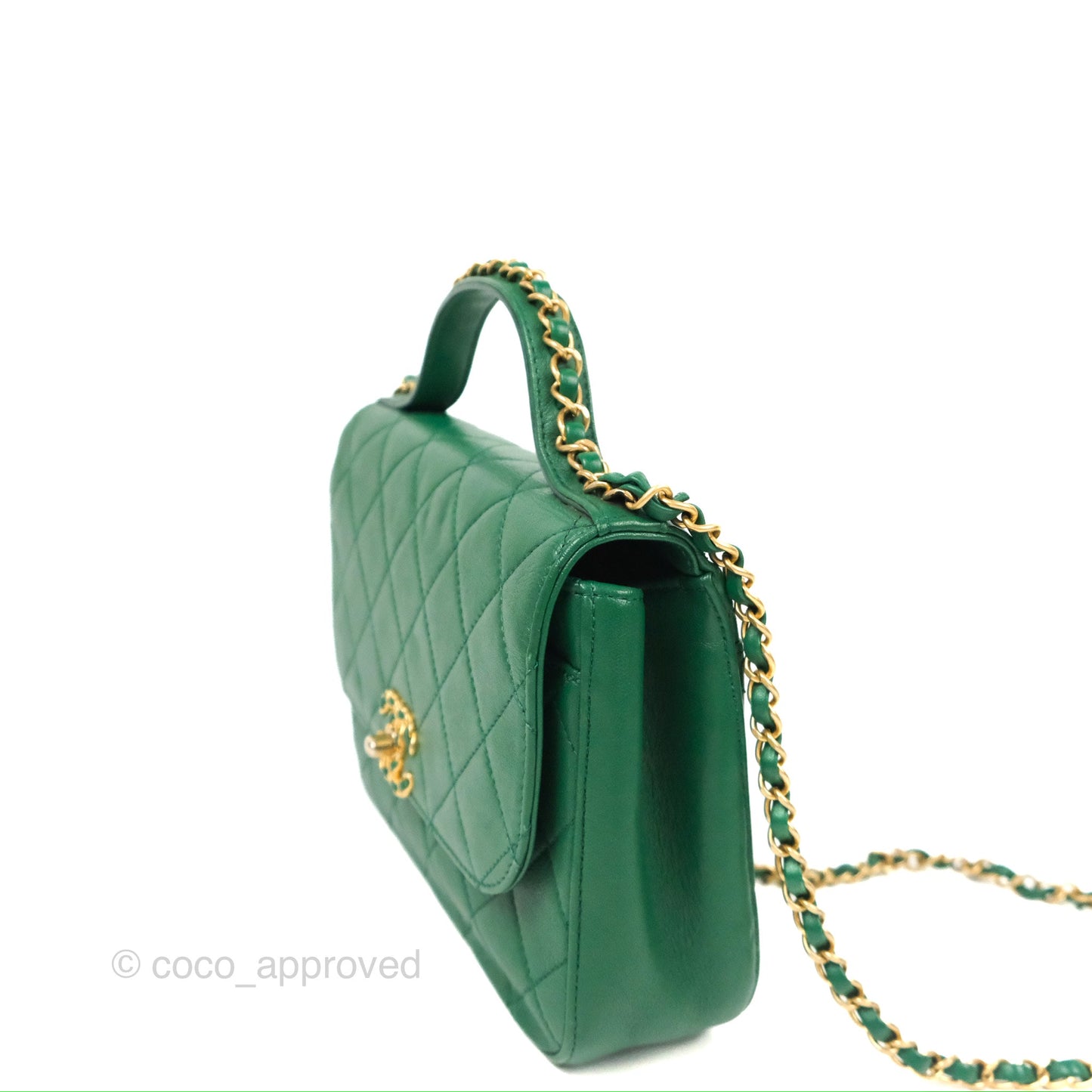 Chanel Chain Infinity Top Handle Bag Green Lambskin Aged Gold Hardware