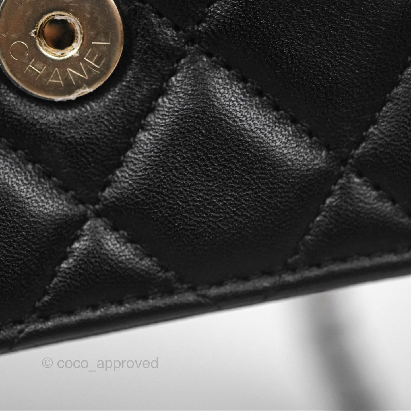 Chanel Mini Handle Flap Coin Purse With Chain Black Lambskin Gold Hardware