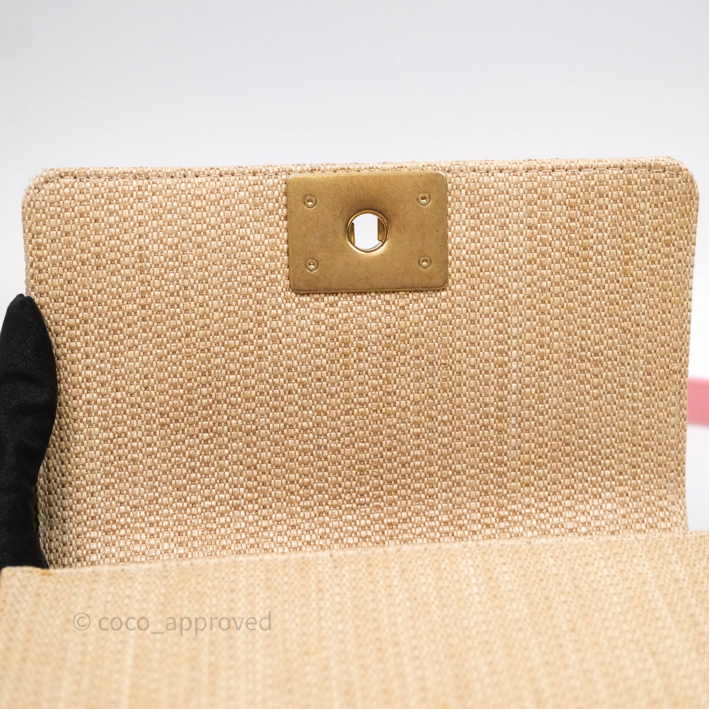 Chanel Small Boy Chevron Raffia Metallic Pink Aged Gold Hardware
