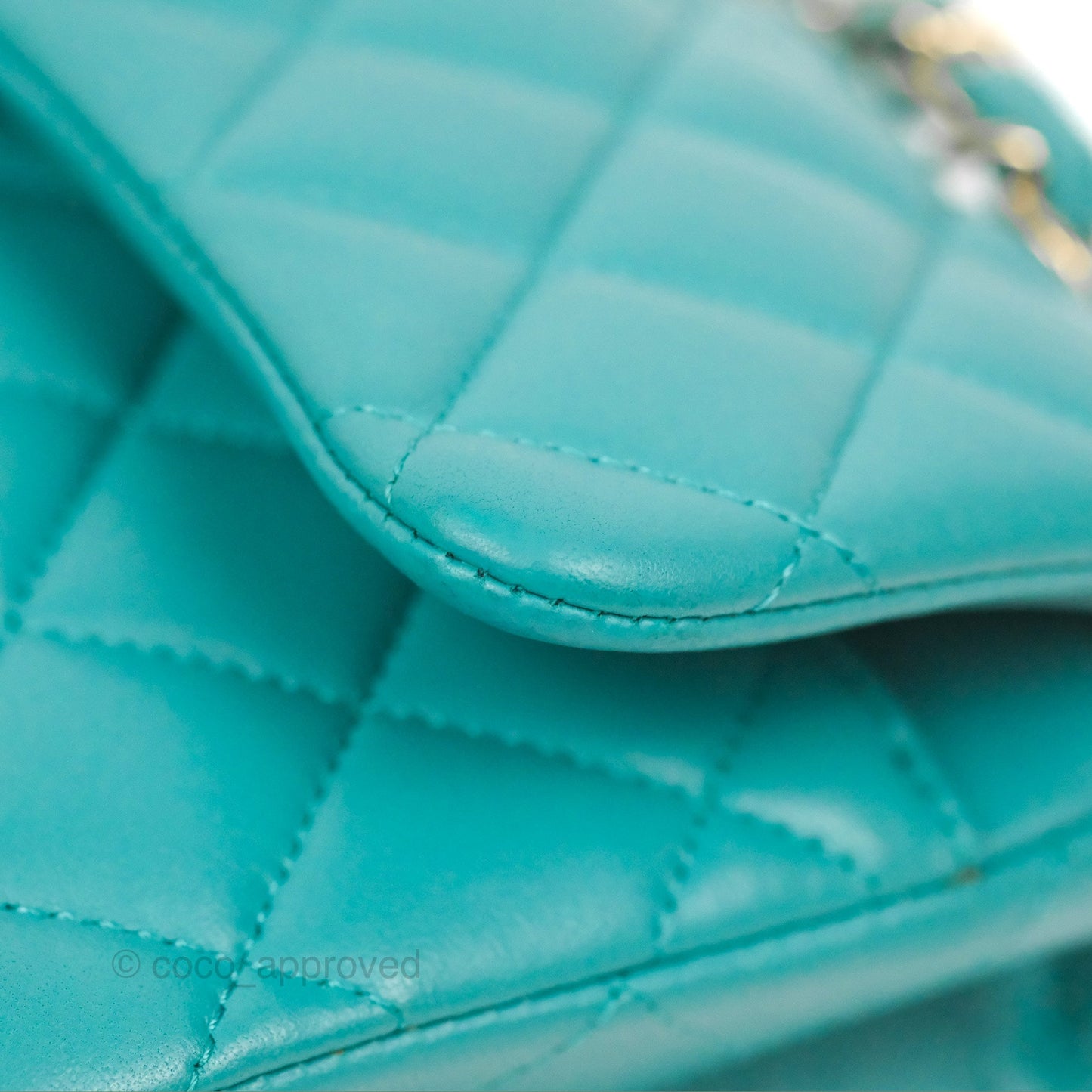 Chanel Small Classic Quilted Flap Turquoise Lambskin Gold Hardware