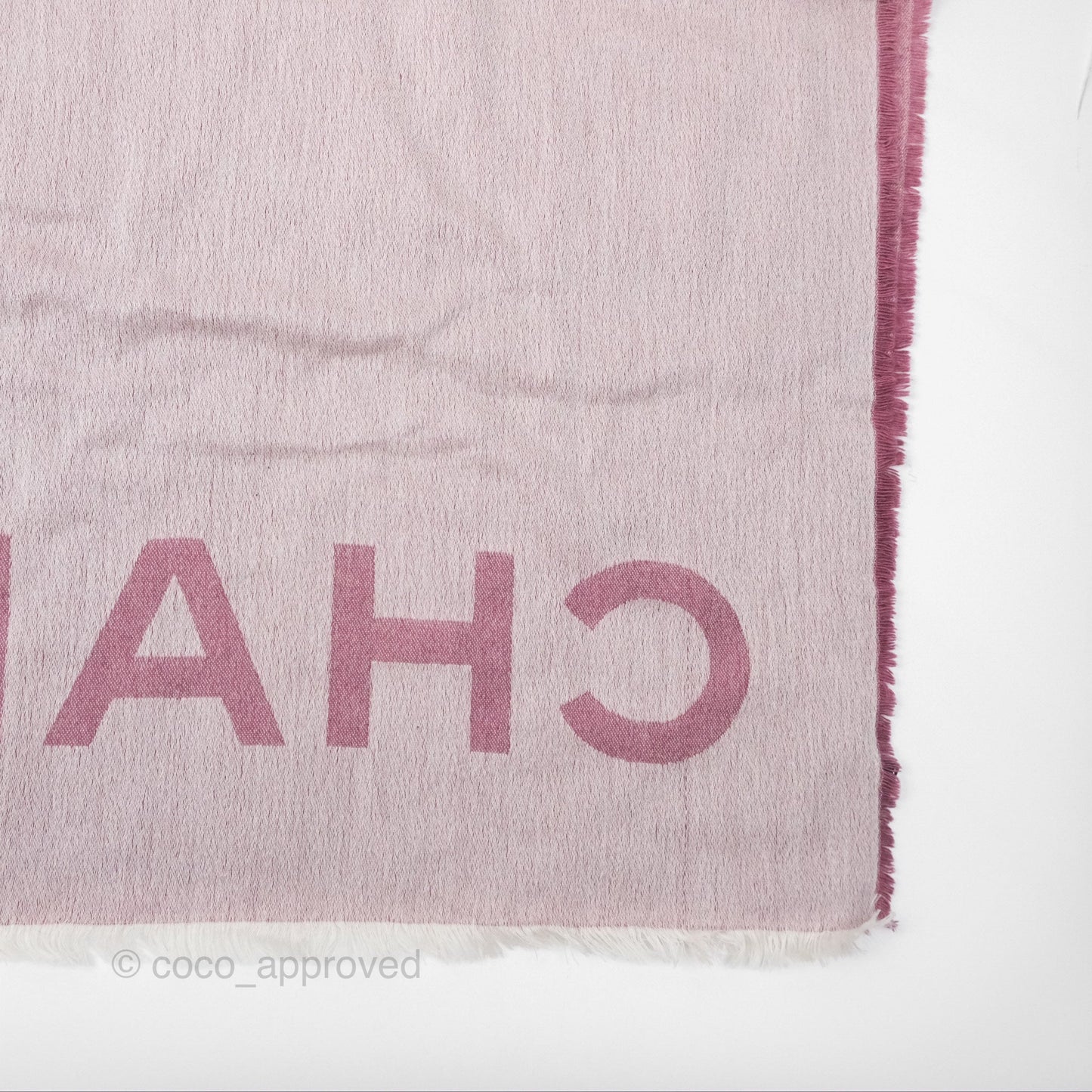 Chanel Logo CC Cashmere Fringe Scarf Pink