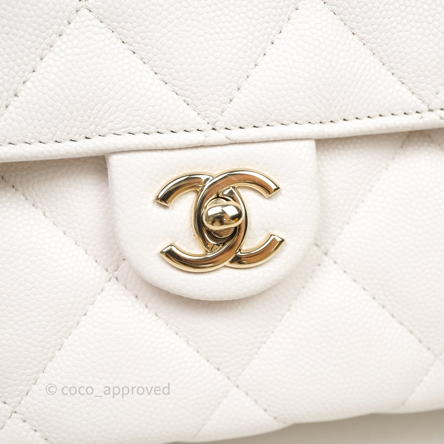 Chanel Small Coco Lady Quilted Flap Bag With Top Handle White Calfskin Gold Hardware