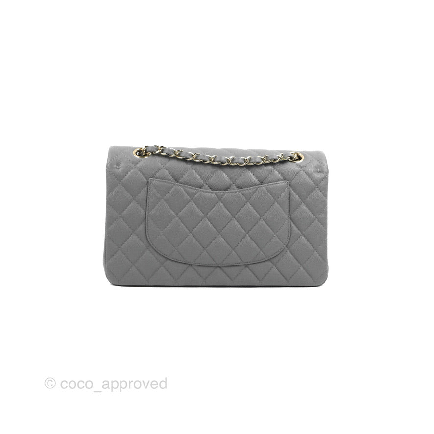 Chanel Classic M/L Medium Flap Quilted Grey Caviar Gold Hardware