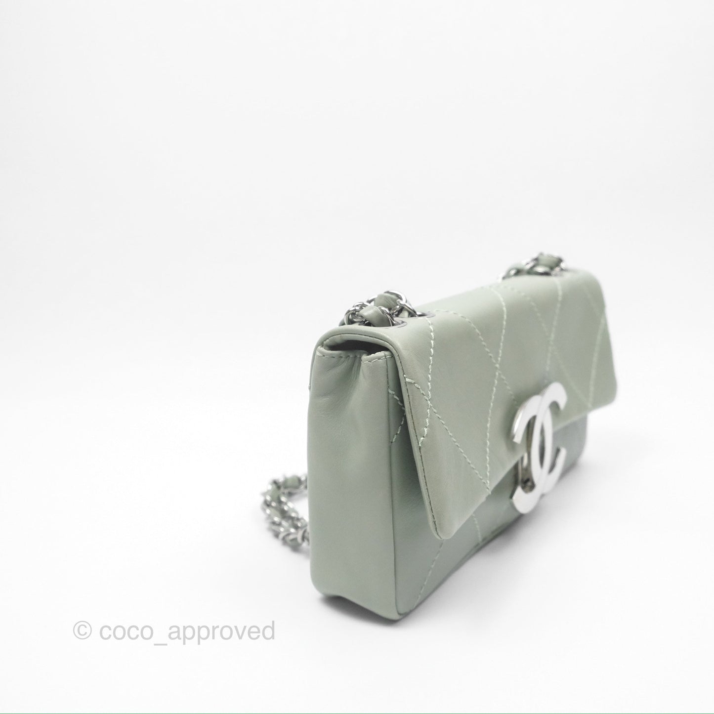 Chanel CC East West Flap Bag Lambskin Mint Green Silver Hardware