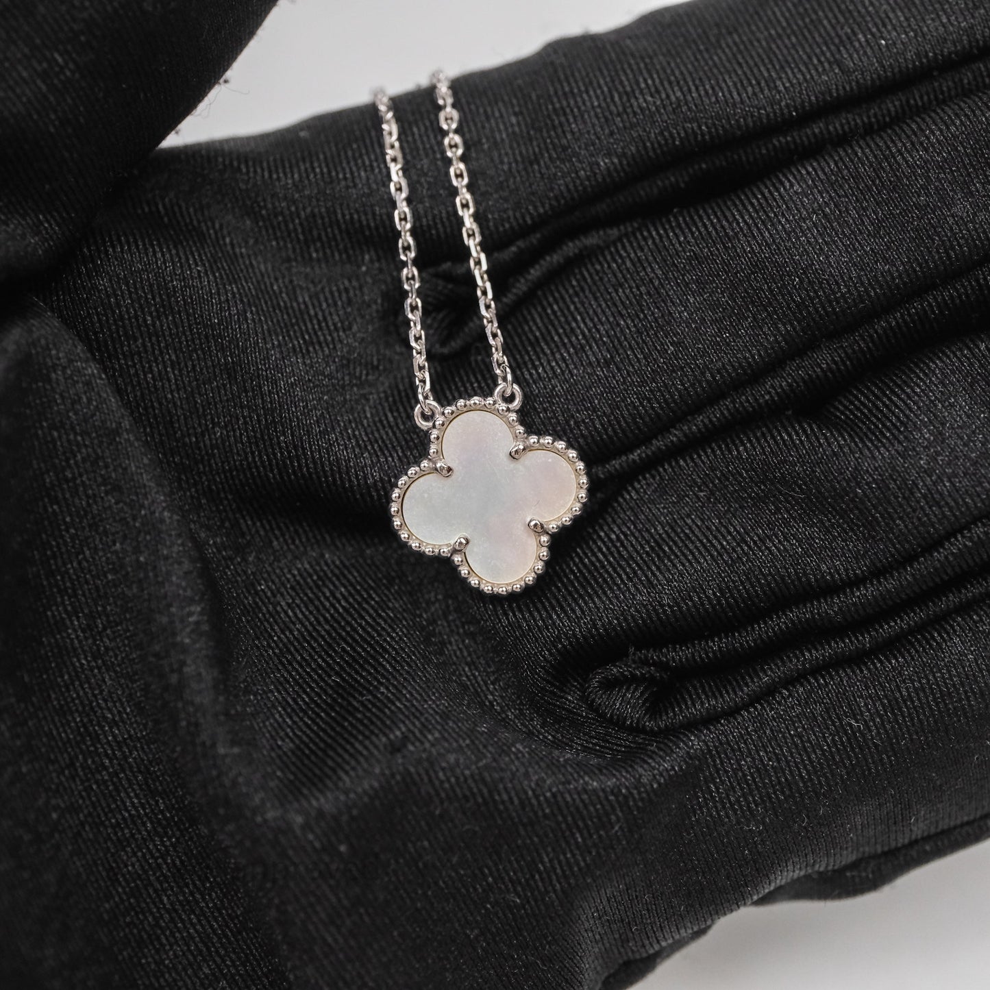Van Cleef & Arpels Vintage Alhambra Pendant Necklace White Mother-of-pearl White Gold