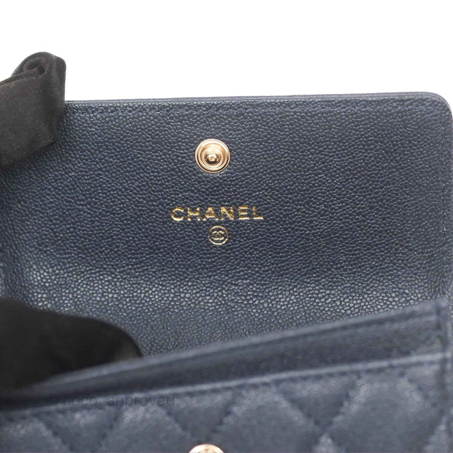 Chanel Quilted Boy Flap Card Holder Navy Caviar Gold Hardware