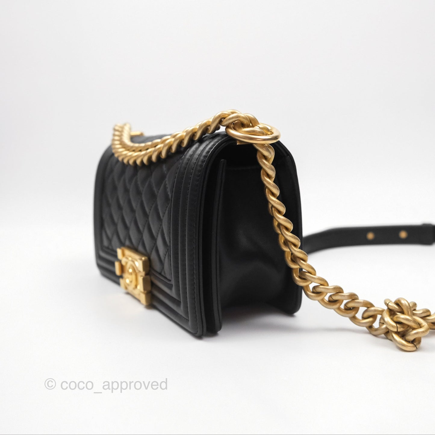 Chanel Small Boy Black Lambskin Aged Gold Hardware
