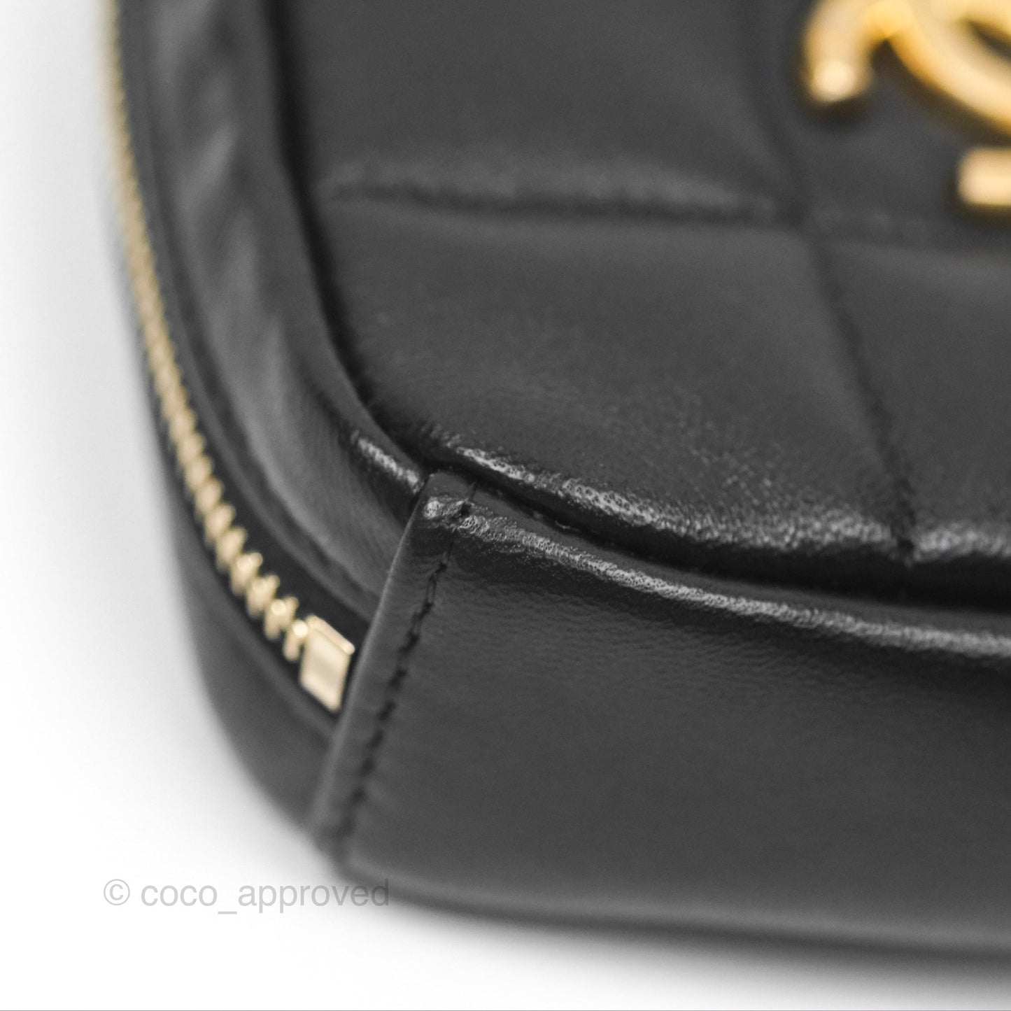 Chanel Diamond Belt Coin Purse Black Lambskin Aged Gold Hardware