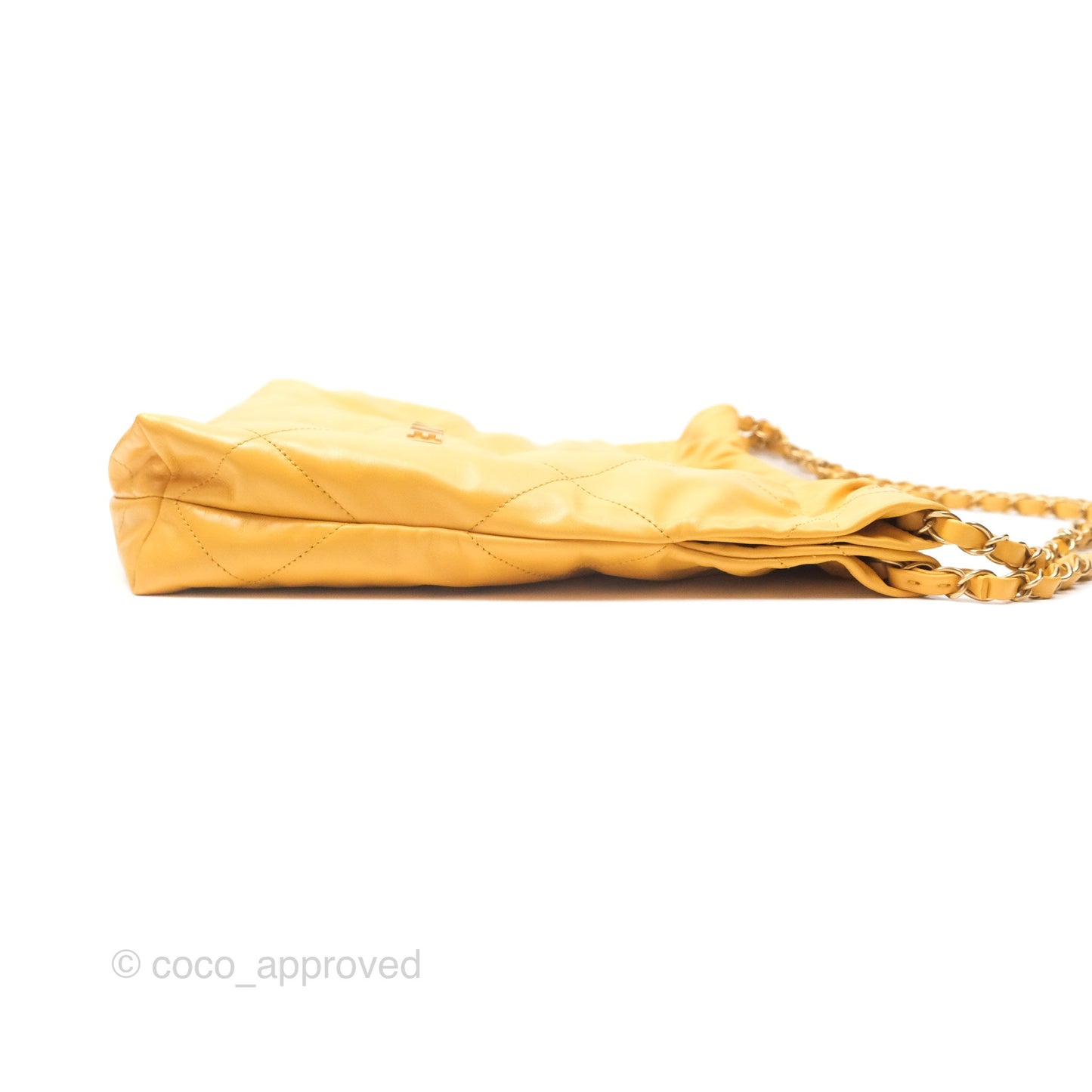Chanel 22 Small Mustard Yellow Shiny Aged Calfskin Aged Gold Hardware